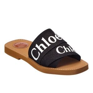 AUTHENTIC Chloé Woody Logo Linen Slides